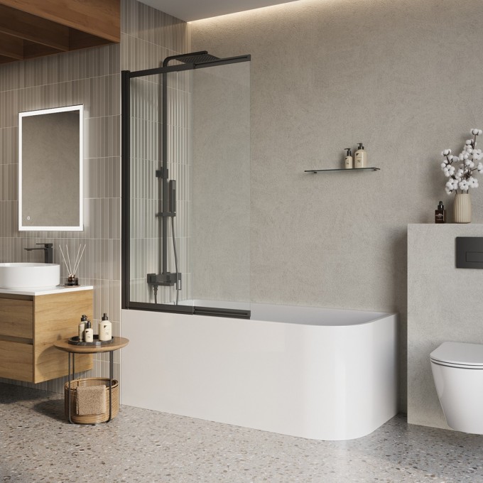 Душевая шторка на ванну BELBAGNO LUCE-VF-11-90/145-C-NERO Душевая шторка на ванну BELBAGNO LUCE-VF-11-90/145-C-NERO